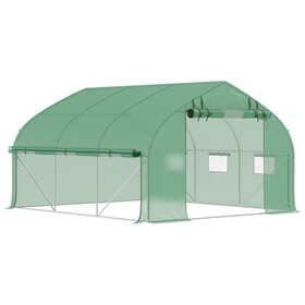 Outsunny 11.5' x 10' x 6.5' Walk-in Tunnel Greenhouse with Zippered Mesh Door, 7 Mesh Windows & Roll-up Sidewalls, Upgraded Gardening Plant Hot House with Galvanized Steel Hoops, Green W2225P164127