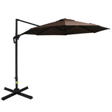 Outsunny 10ft Offset Patio Umbrella with Base, Hanging Aluminum and Steel Cantilever Umbrella with 360° Rotation, Easy Tilt, 8 Ribs, Crank, Cross Base Included, Coffee W2225P164131
