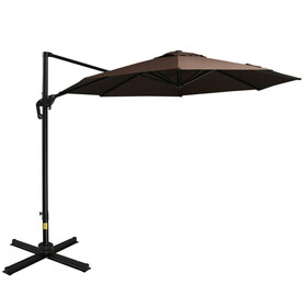 Outsunny 10ft Offset Patio Umbrella with Base, Hanging Aluminum and Steel Cantilever Umbrella with 360&#176; Rotation, Easy Tilt, 8 Ribs, Crank, Cross Base Included, Coffee W2225P164131