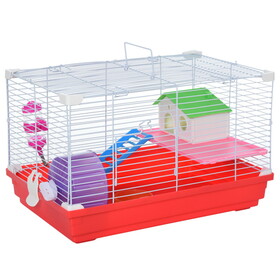 PawHut 18.5" Hamster Cage with Exercise Wheel and Water Bottle, Dish, Rat House and Habitat 2-Story Design, Red W2225P166268
