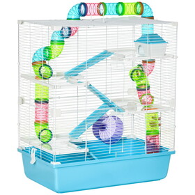 PawHut Extra Large 23" Hamster Cage with Tubes and Tunnels, Portable Carry Handles, Rat House and Habitats Big 5-Tier Design, Includes Exercise Wheel, Water Bottle, Light Blue W2225P166271