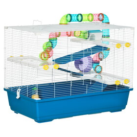 PawHut 31" Extra Large Hamster Cage with Tubes and Tunnels, 4 Tier Small Animal Cage with Portable Carry Handles, Rat Gerbil Cage with Water Bottle, Food Dish, Exercise Wheel W2225P166272