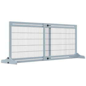 PawHut 72" W x 27.25" H Extra Wide Freestanding Pet Gate with Adjustable Length Dog, Cat, Barrier for House, Doorway, Hallway, Blue-grey W2225P166274