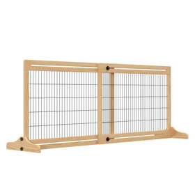 PawHut 72" W x 27.25" H Extra Wide Freestanding Pet Gate with Adjustable Length Dog, Cat, Barrier for House, Doorway, Hallway, Natural W2225P166275