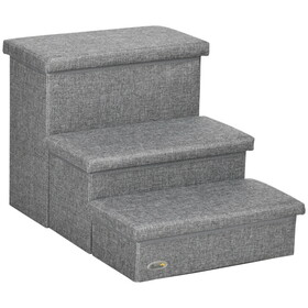PawHut 3-Steps Pet Stairs with Storage, Dog Steps for Couch, Bed, Pet Steps for Injured Pet, Older Pets, Small Cats, gray W2225P166284