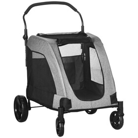 PawHut Pet Stroller Universal Wheel with Storage Basket Ventilated Foldable Oxford Fabric for Medium Size Dogs, Grey W2225P166286