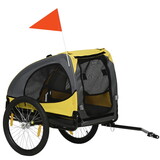 Aosom Dog Bike Trailer, Pet Bike Wagon with Steel Frame, Hitch Coupler, Quick Release Wheels, Reflectors, Flag, Pet Travel Carrier for Medium Dogs, Yellow W2225P166293