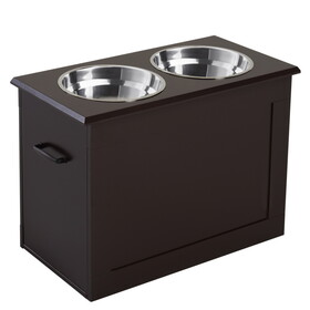 PawHut Raised Pet Feeding Storage Station with 2 Stainless Steel Bowls Base for Large Dogs and Other Large Pets, Dark Brown W2225P166296