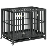PawHut Heavy Duty Dog Crate Metal Kennel and Cage Dog Playpen with Lockable Wheels, Slide-out Tray and Anti-Pinching Floor W2225P166304