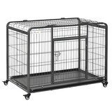 PawHut Folding Design Heavy Duty Metal Dog Cage Crate & Kennel with Removable Tray and Cover, & 4 Locking Wheels, Indoor/Outdoor 43