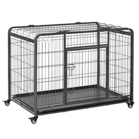PawHut Folding Design Heavy Duty Metal Dog Cage Crate & Kennel with Removable Tray and Cover, & 4 Locking Wheels, Indoor/Outdoor 43" W2225P166305