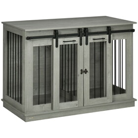PawHut Dog Crate Furniture with Divider, Dog Crate End Table for Small to Large Dogs, Large Indoor Dog Kennel with Double Doors, 47"W x 23.5"D x 35"H, Gray W2225P166307