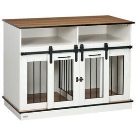 PawHut Dog Crate Furniture for Large Dogs or Double Dog Kennel for Small Dogs with Shelves, Sliding Doors, 47" x 23.5" x 35", White W2225P166310