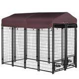 PawHut 8' x 4' x 6' Outdoor Dog Kennel with Rotating Bowl Holders, Walk-in Pet Playpen, Welded Wire Steel with Water and UV-Resistant Canopy, Red W2225P166321