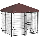 PawHut 4.6' x 5' Dog Kennel Outdoor with Waterproof Cover, Dog Playpen for Small and Medium-Sized Dogs with Two Part Door Design, Brown W2225P166323