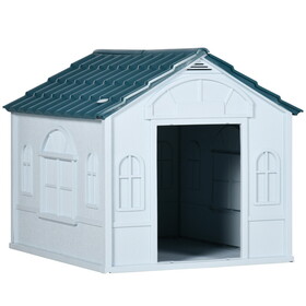 PawHut Plastic Dog House, Water Resistant Puppy Shelter Indoor Outdoor with Door, Easy to assemble, for Medium and Small Dogs, Blue W2225P166324