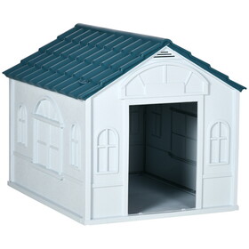 PawHut Plastic Dog House, Water Resistant Puppy Shelter Indoor Outdoor with Door, Easy to assemble, for Large Dogs, Blue W2225P166326