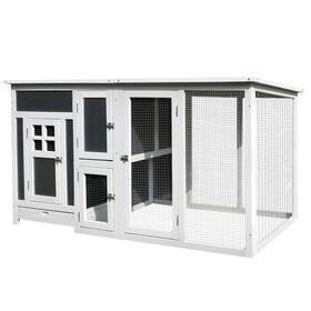 PawHut 63" Outdoor Chicken Coop Wooden, Chicken Cage with Run Area, Nesting Box, Hen House with Waterproof Roof, Removable Tray W2225P166333