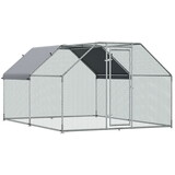 PawHut Large Chicken Coop Metal Chicken Run with Waterproof and Anti-UV Cover, Flat Shaped Walk-in Fence Cage Hen House for Outdoor and Yard Farm Use, 1.26