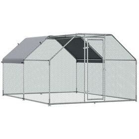 PawHut Large Chicken Coop Metal Chicken Run with Waterproof and Anti-UV Cover, Flat Shaped Walk-in Fence Cage Hen House for Outdoor and Yard Farm Use, 1.26" Tube Diameter, 9' x 12' x 6.5'