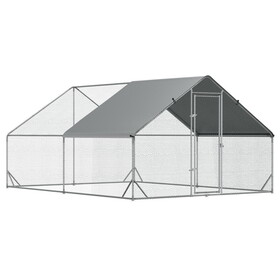 PawHut Large Chicken Coop Metal Chicken Run with Waterproof and Anti-UV Cover, Spire Shaped Walk in Fence Cage Hen House for Outdoor and Yard Farm Use, 1" Tube Diameter, 9.8' x 13.1' x 6.6'