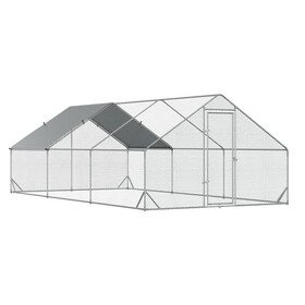PawHut Large Chicken Coop Metal Chicken Run with Waterproof and Anti-UV Cover, Spire Shaped Walk in Fence Cage Hen House for Outdoor and Yard Farm Use, 1" Tube Diameter, 9.8' x 19.7' x 6.6'