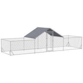 PawHut Large Metal Chicken Coop Chicken Run for Chicken, Ducks and Rabbits with Waterproof and Anti-UV Cover, Walk-in Poultry Cage Hen House for Outdoor and Yard Farm Use, 23' x 6.6' x 6.4'