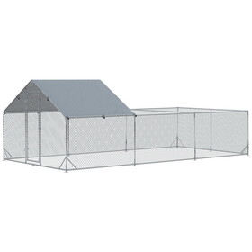 PawHut Large Chicken Coop Metal Chicken Run for Chickens with Waterproof and Anti-UV Cover, Spire Shaped Walk in Fence Cage Hen House for Outdoor and Yard Farm Use, 1" Dia, 9.8' x 19.7' x 6.4'