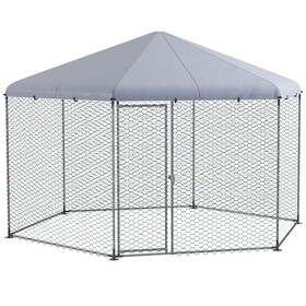 PawHut Large Metal Chicken Coop Chicken Run for Chicken, Ducks and Rabbits with Waterproof and Anti-UV Cover, Walk-in Poultry Cage Hen House for Outdoor and Yard Farm Use, 13' x 11.4' x 8.6'