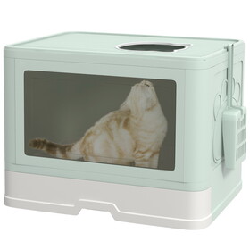 PawHut Cat Litter Box, Front Entry, Top Exit Cat Litter Tray, Odor Control Enclosed Cat Pan with Scoop, Pull-out Tray, Easy to Clean, Brush, Green W2225P166351