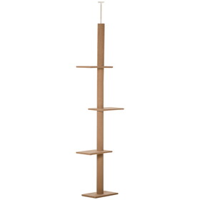 PawHut Floor-to-Ceiling Cat Tree Cat Climbing Tower with Sisal-Covered Scratching Posts Natural Cat Tree Activity Center for Kittens Cat Tower Furniture, Brown W2225P166361