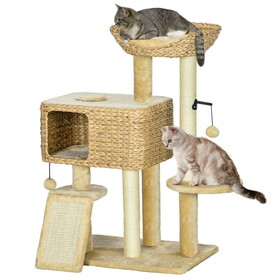 PawHut 38" Cat Tree for Indoor Cats, Cat Tower with Scratching Posts, Ramp, Condo, Toy Balls, Platform, Bed, Ramp, Beige W2225P166365