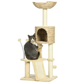 PawHut 45" Cat Tree for Indoor Cats, Cat Tree Tower with Scratching Posts, Ramp, Condo, Toy Balls, Platforms, Bed, Ramp, Beige W2225P166367