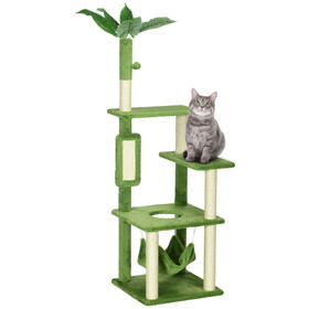 PawHut 56" Cat Tree for Indoor Cats with Hammock, Cat Tower with Scratching Post, Platforms, Play Ball and Anti-tipping Device, for Indoor Cats, Green W2225P166368