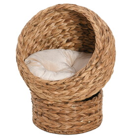 PawHut Handwoven Elevated Cat Bed with Soft Cushion & Cat Egg Chair Shape, Cat Basket Bed Kitty House with Stand, Raised Wicker Cat Bed for Indoor Cats, 23.5" H, Brown W2225P166382