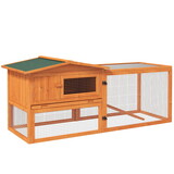 PawHut Rabbit Hutch 2-Story Bunny Cage Small Animal House with Slide Out Tray, Detachable Run, for Indoor Outdoor, 61.5