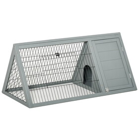 PawHut 46" x 24" Wooden A-Frame Outdoor Rabbit Cage Small Animal Hutch with Outside Run & Ventilating Wire, Grey W2225P166394