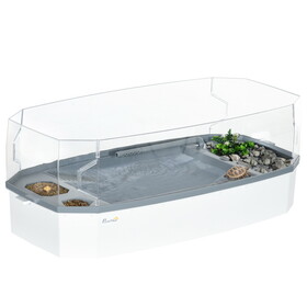 PawHut Turtle Tank Kit, Turtle Aquarium with Basking Platform, Water Pump, Filter Layer Design, Full View Visually Reptile Habitat, Easy to Clean and Change Water, Multi Functional Area W2225P166399