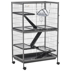 PawHut 50" H 5-Tier Small Animal Cage, Ferret Cage, Large Chinchilla Cage with Hammock Accessory Heavy-Duty Steel Wire, Small Animal Habitat with 4 Doors, Removable Tray, Silver W2225P166407