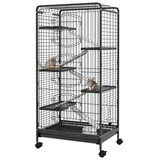 PawHut 6 Level Small Animal Cage for Dwarf Rabbits, Pet Minks, and Chinchillas w/ Removable Tray, Ramp, Water Bottle, Food Dish, Small Pet Cage for Indoor Use, Black W2225P166411