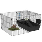PawHut Small Animal Cage with Playpen, Pet Habitat Indoor for Guinea Pigs Hedgehogs Bunnies with Accessories, Water Bottle, Food Dish, Feeding Trough, 42