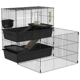 PawHut Small Animal Cage with Playpen, Multi-level Pet Habitat Indoor for Guinea Pigs Hedgehogs Bunnies with Accessories, Water Bottle, Food Dish, Feeding Trough, 42" x 33" x 36" W2225P166413
