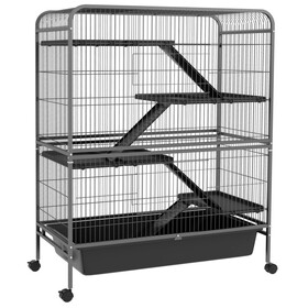 PawHut 53.5" Small Animal Cage, 5-Level Metal Ferret or Bunny Cage with Wheels, Chinchilla Cage with Removable Tray, 2 Front Doors, Ramps, Gray W2225P166414