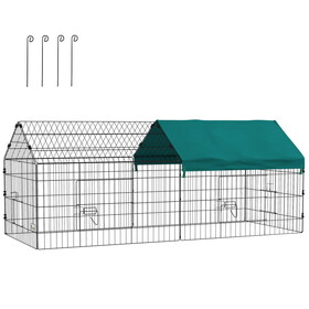 PawHut 73" Small Animal Playpen, Pet Playpen Yard Fence for Rabbits, Chicken, Chinchillas with Roof for Indoor & Outdoor, Green W2225P166415