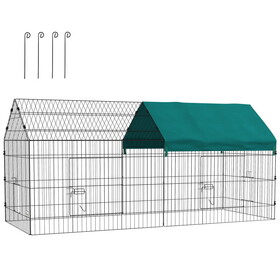 PawHut 87" Small Animal Playpen, Pet Playpen Yard Fence for Rabbits, Chicken, Chinchillas with Roof for Indoor & Outdoor, Green W2225P166416