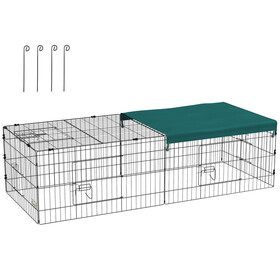PawHut 73" Small Animal Playpen, Pet Playpen Yard Fence for Rabbits, Chicken, Chinchillas with Roof for Indoor & Outdoor, Green W2225P166417