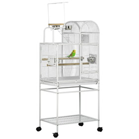 PawHut 55" Large Parrot Cage with Toy Hooks Above Top Bird Perch, Tray, Food Cups, Rolling Stand, Bird Cage for Cockatiels, Parakeets, Lovebirds W2225P166418
