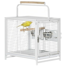 PawHut 19" Travel Bird Cage Parrot Carrier with Handle Wooden Perch for Cockatiels, Conures, White W2225P166419