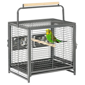 PawHut 19" Travel Bird Cage Parrot Carrier with Handle Wooden Perch for Cockatiels, Conures, Black W2225P166420