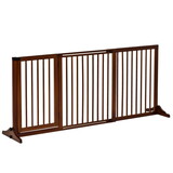 PawHut Adjustable Wooden Pet Gate, Freestanding Dog Fence for Doorway, Hall, 3 Panels w/ Safety Barrier, Lockable Door, Brown, 44.5